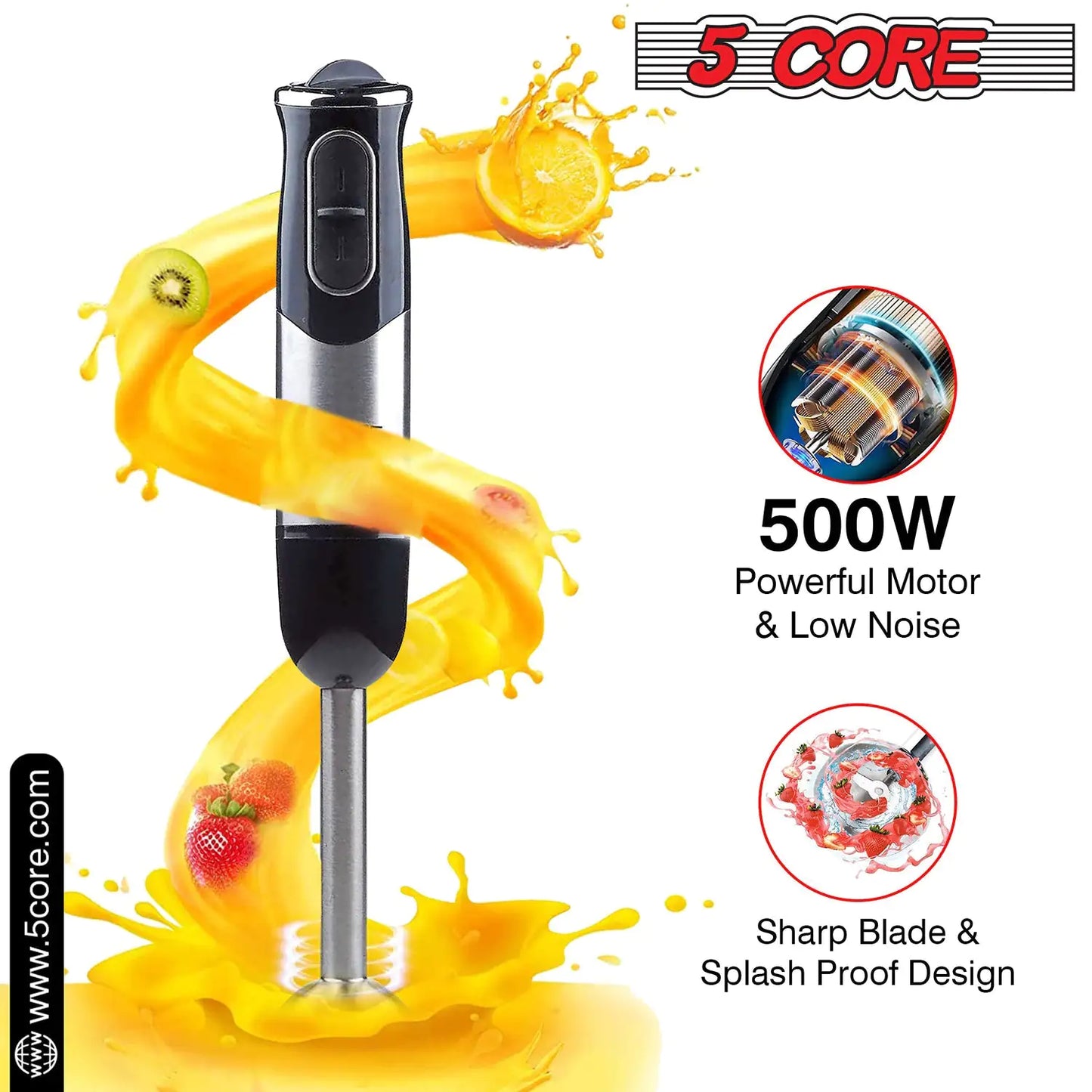 5 Core Immersion Hand Blender Handheld Mixer