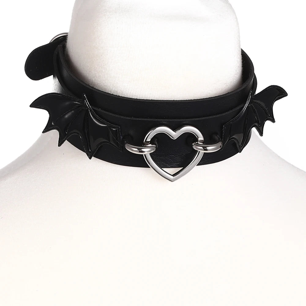Black Leather Bat Choker