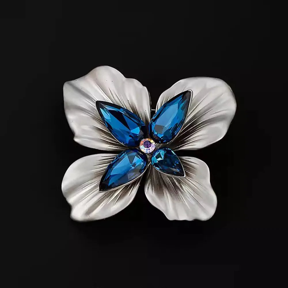 Four Petal Flower Brooch With Crystals
