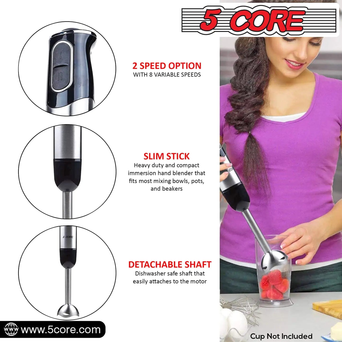 5 Core Immersion Hand Blender Handheld Mixer