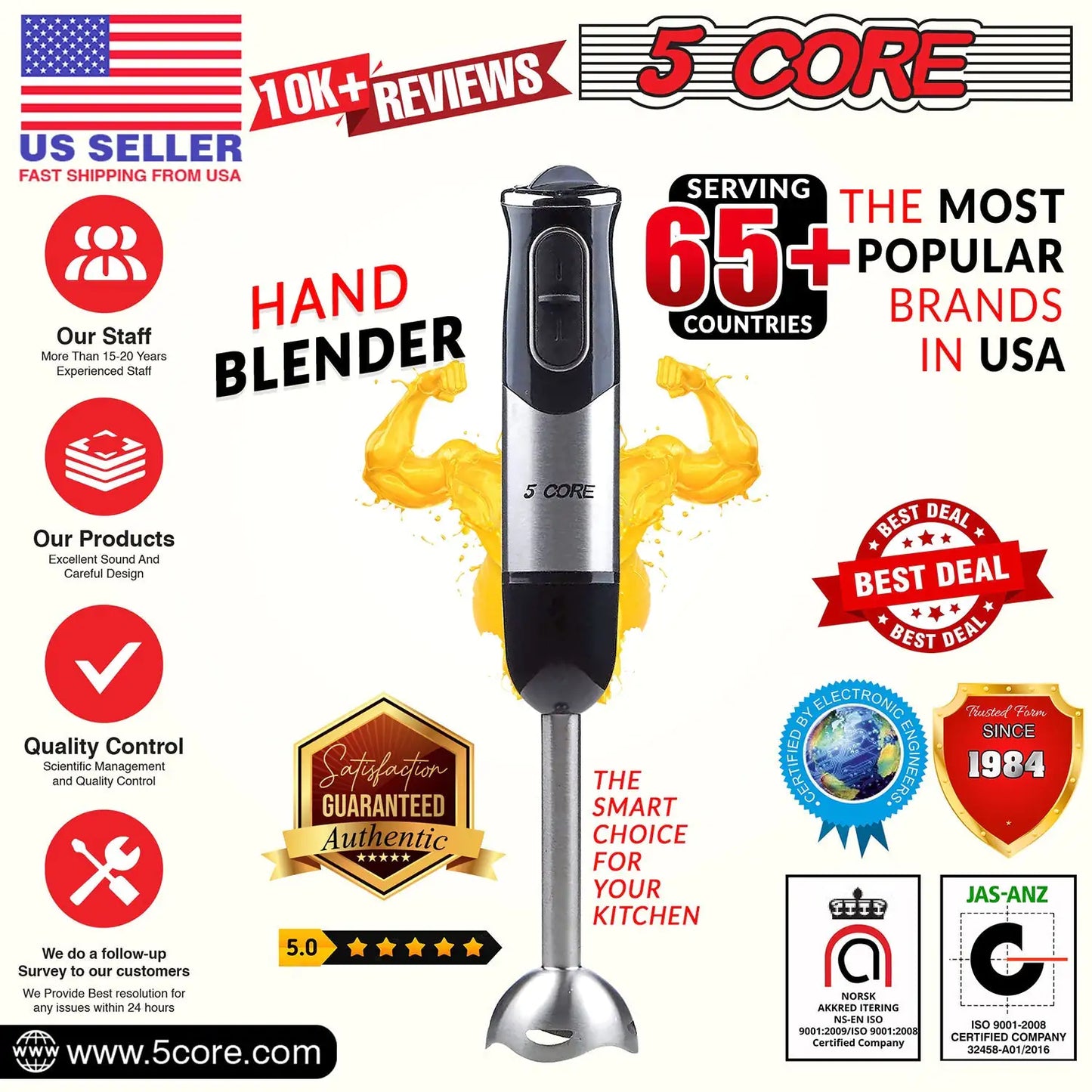5 Core Immersion Hand Blender Handheld Mixer