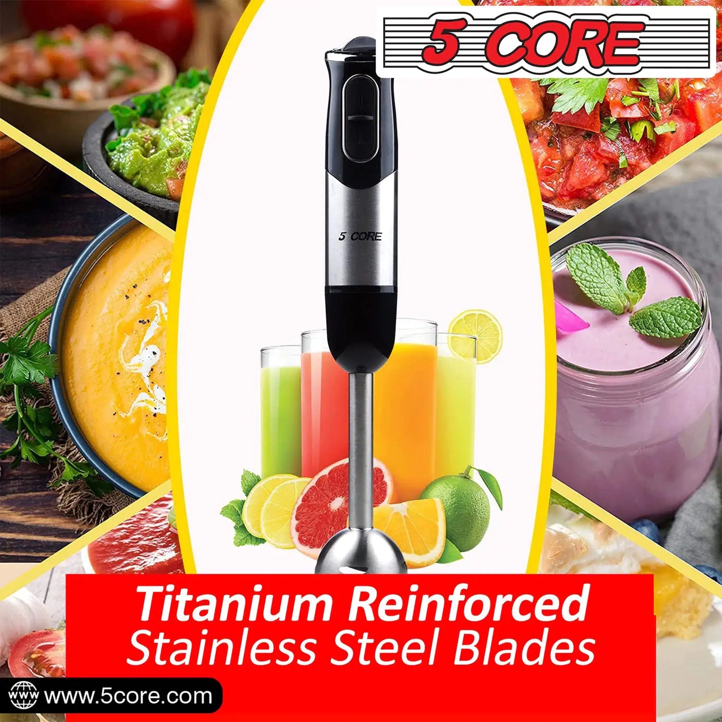 5 Core Immersion Hand Blender Handheld Mixer