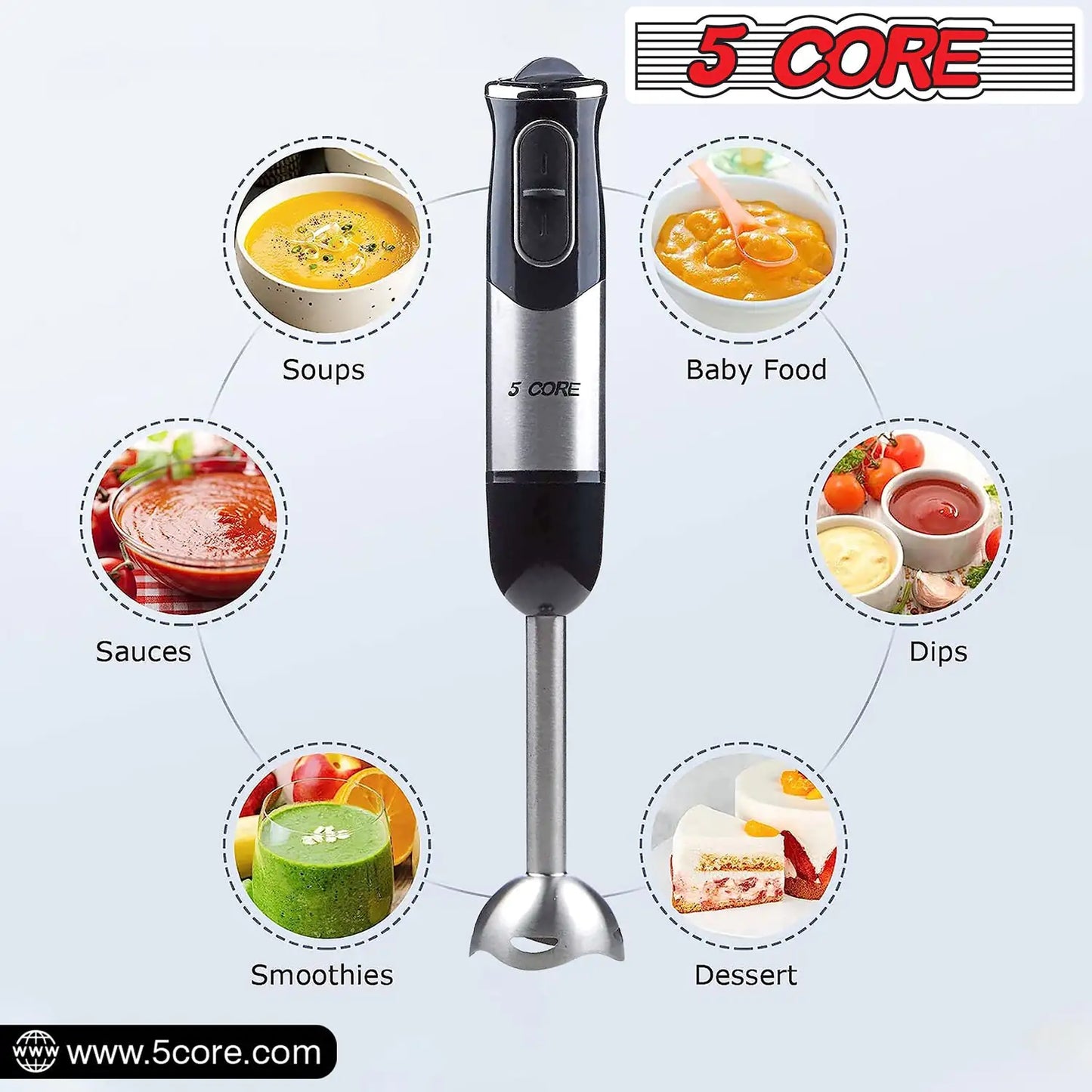 5 Core Immersion Hand Blender Handheld Mixer