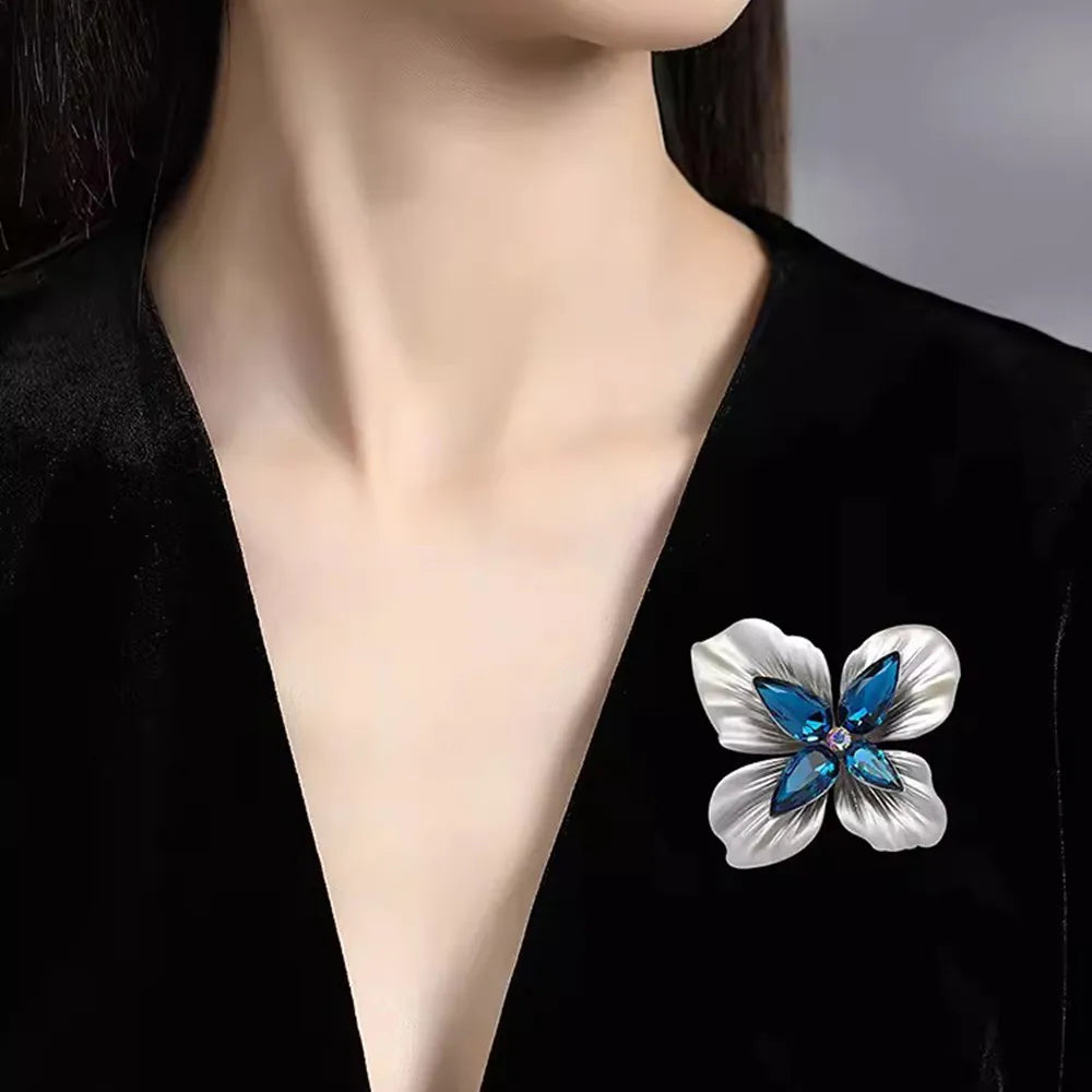 Four Petal Flower Brooch With Crystals