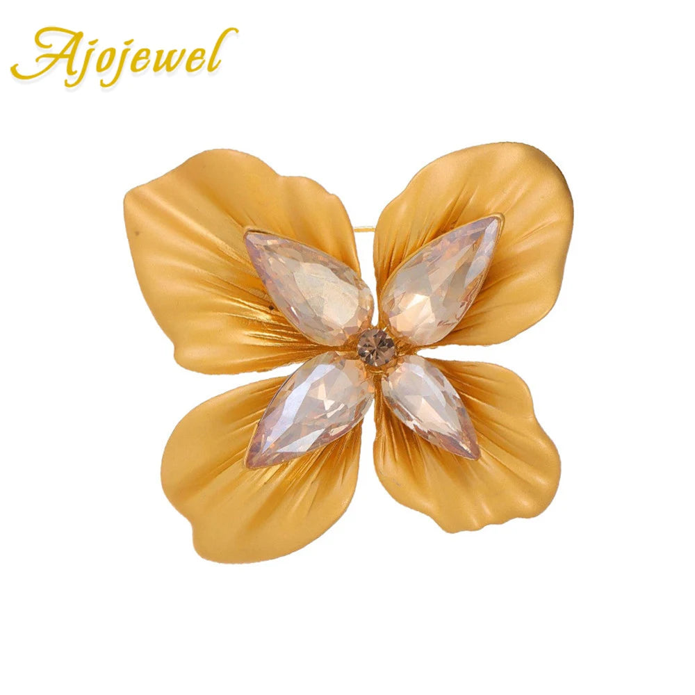 Four Petal Flower Brooch With Crystals