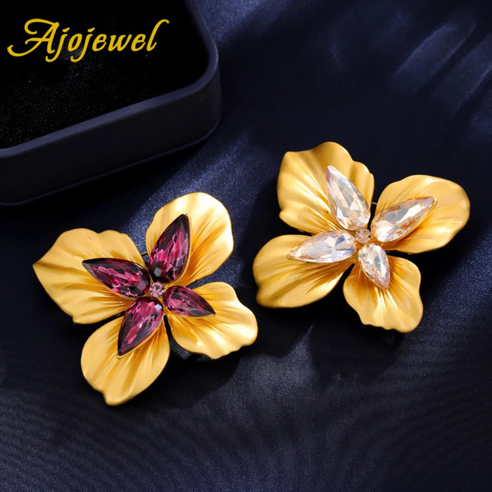 Four Petal Flower Brooch With Crystals