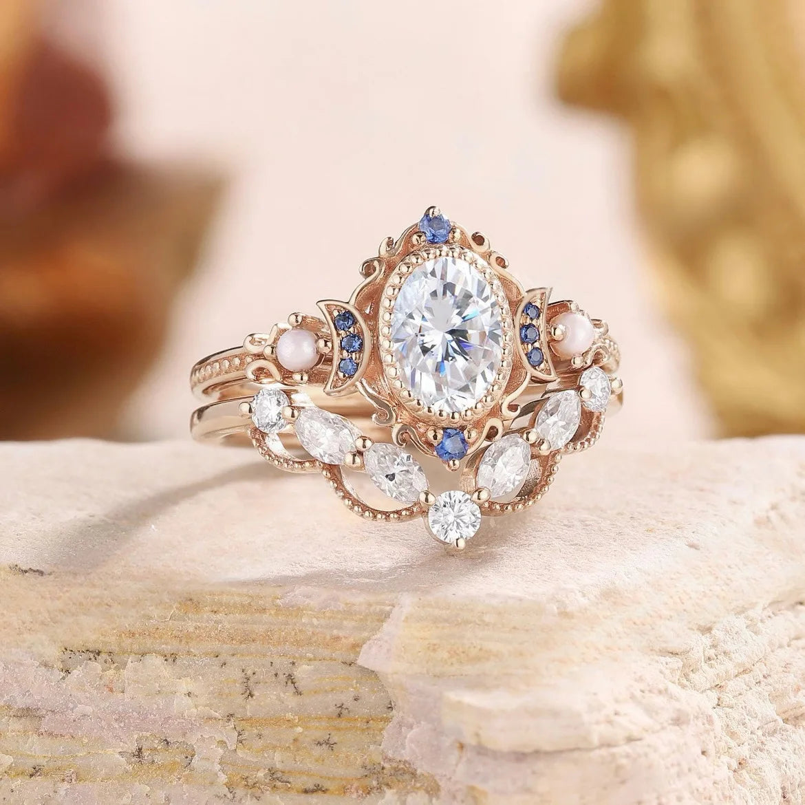 2Pcs/Set Rose Gold Color Rhinestone Zircon Ring