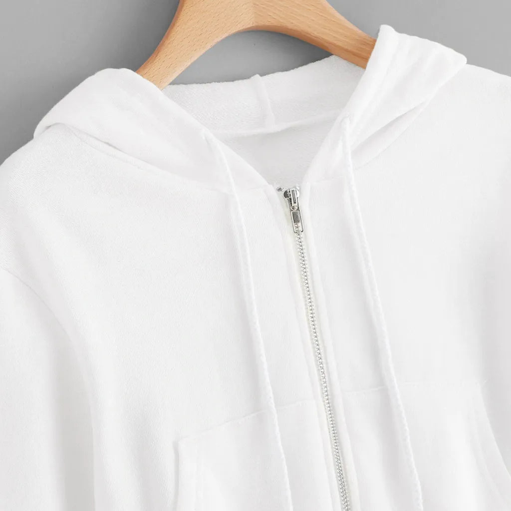 Longsleeve White Zip Up Hoodie